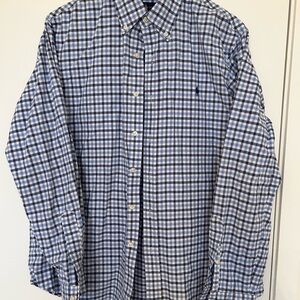 Ralph Lauren Blue and White Plaid Men's Shirt